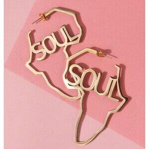 Izzy & Live Gold Tone “SOUL” Africa Shaped Hoop Earrings New